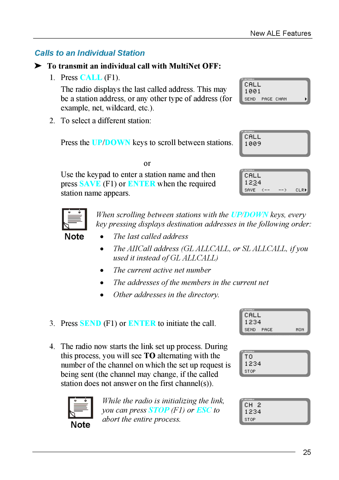 Motorola MICOM-2ES/2RS/2TS ALE manual Calls to an Individual Station, To transmit an individual call with MultiNet OFF 