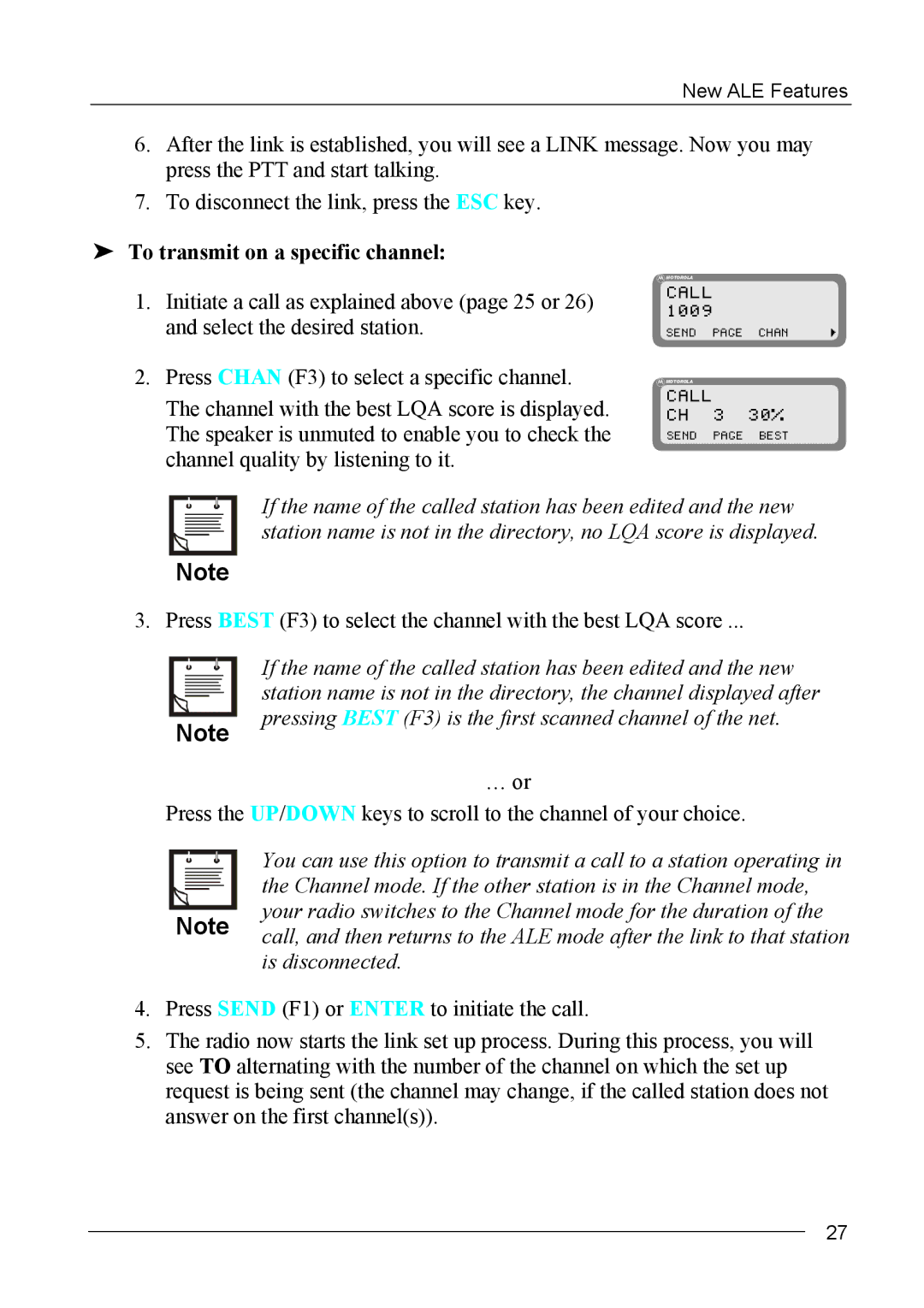 Motorola MICOM-2ES/2RS/2TS ALE To transmit on a specific channel, Pressing Best F3 is the first scanned channel of the net 