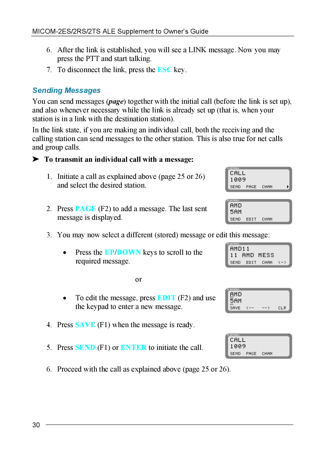 Motorola MICOM-2ES/2RS/2TS ALE manual Sending Messages, To transmit an individual call with a message, AMD11 AMD Mess 