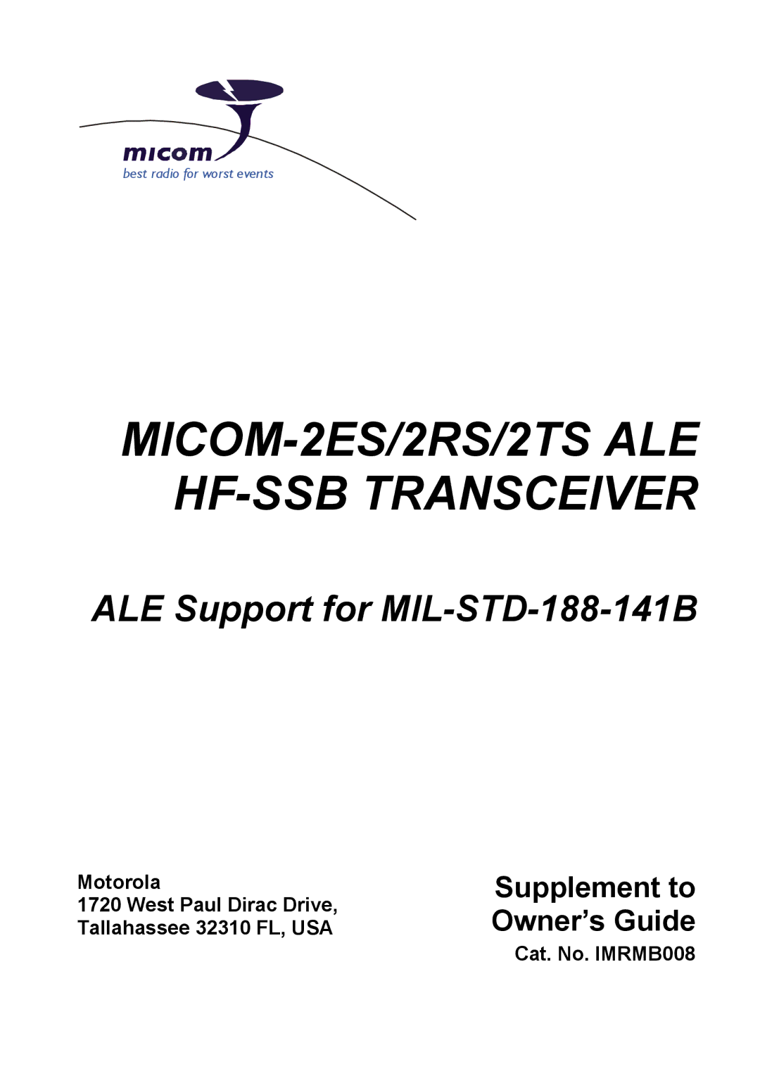 Motorola manual MICOM-2ES/2RS/2TS ALE HF-SSB Transceiver 