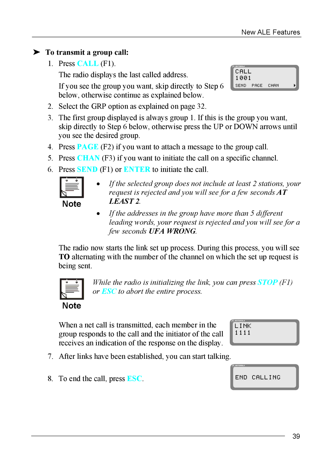 Motorola MICOM-2ES/2RS/2TS ALE manual To transmit a group call, Request is rejected and you will see for a few seconds AT 