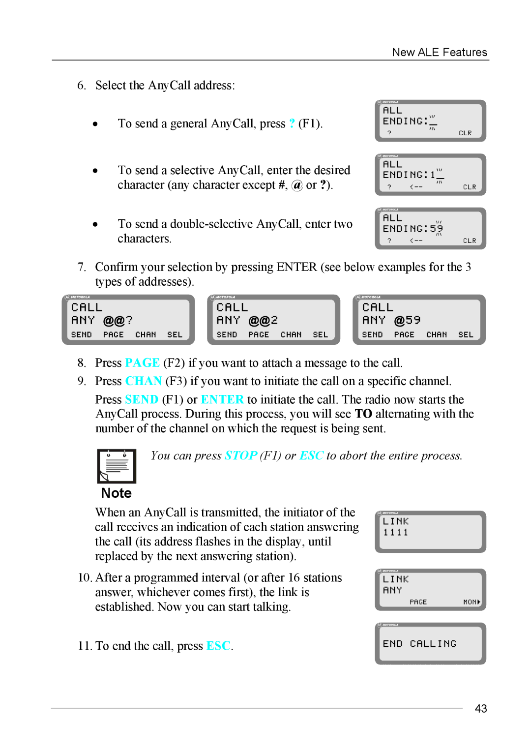 Motorola MICOM-2ES/2RS/2TS ALE manual ALL ENDING1, ALL ENDING59, You can press Stop F1 or ESC to abort the entire process 