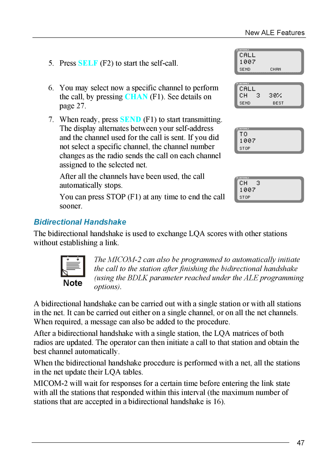 Motorola MICOM-2ES/2RS/2TS ALE Bidirectional Handshake, MICOM-2 can also be programmed to automatically initiate, Options 