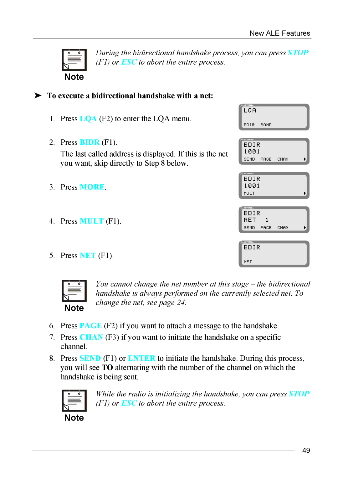 Motorola MICOM-2ES/2RS/2TS ALE manual To execute a bidirectional handshake with a net, Bdir NET, Change the net, see 