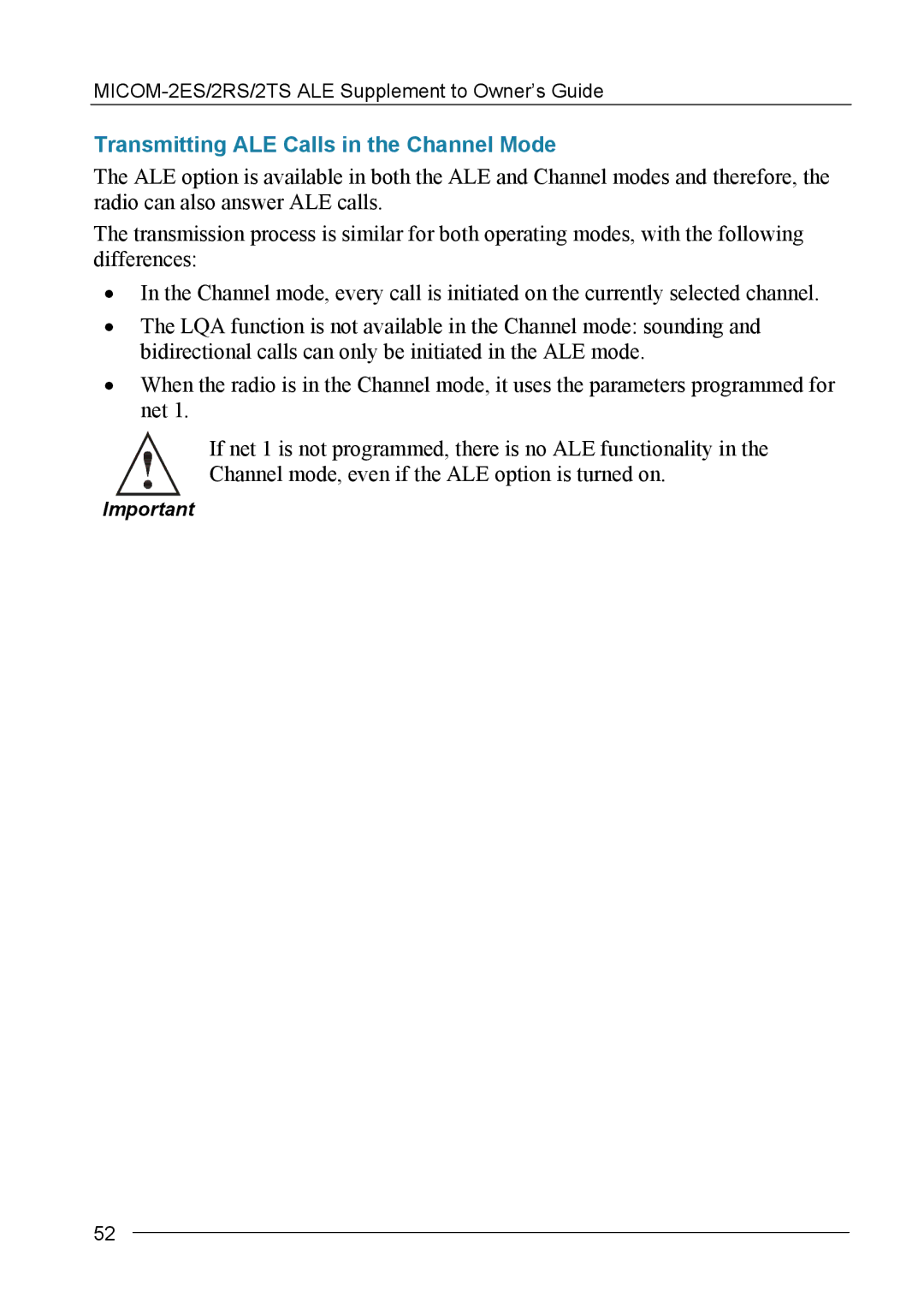 Motorola MICOM-2ES/2RS/2TS ALE manual Transmitting ALE Calls in the Channel Mode 