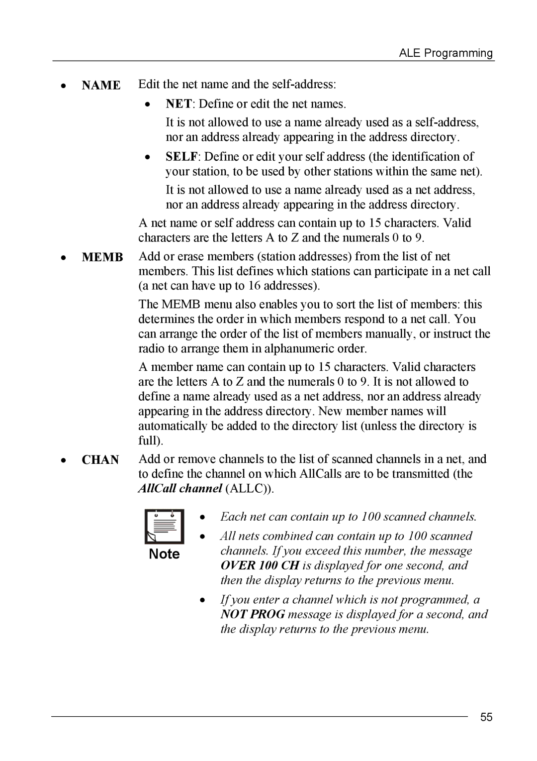 Motorola MICOM-2ES/2RS/2TS ALE manual Name Memb Chan 