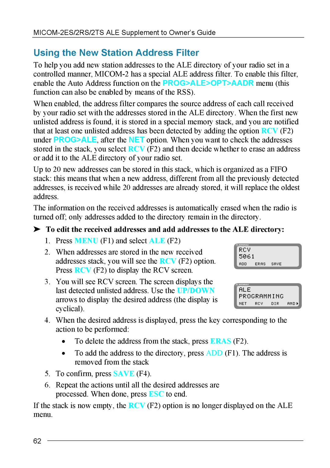 Motorola MICOM-2ES/2RS/2TS ALE manual Using the New Station Address Filter 