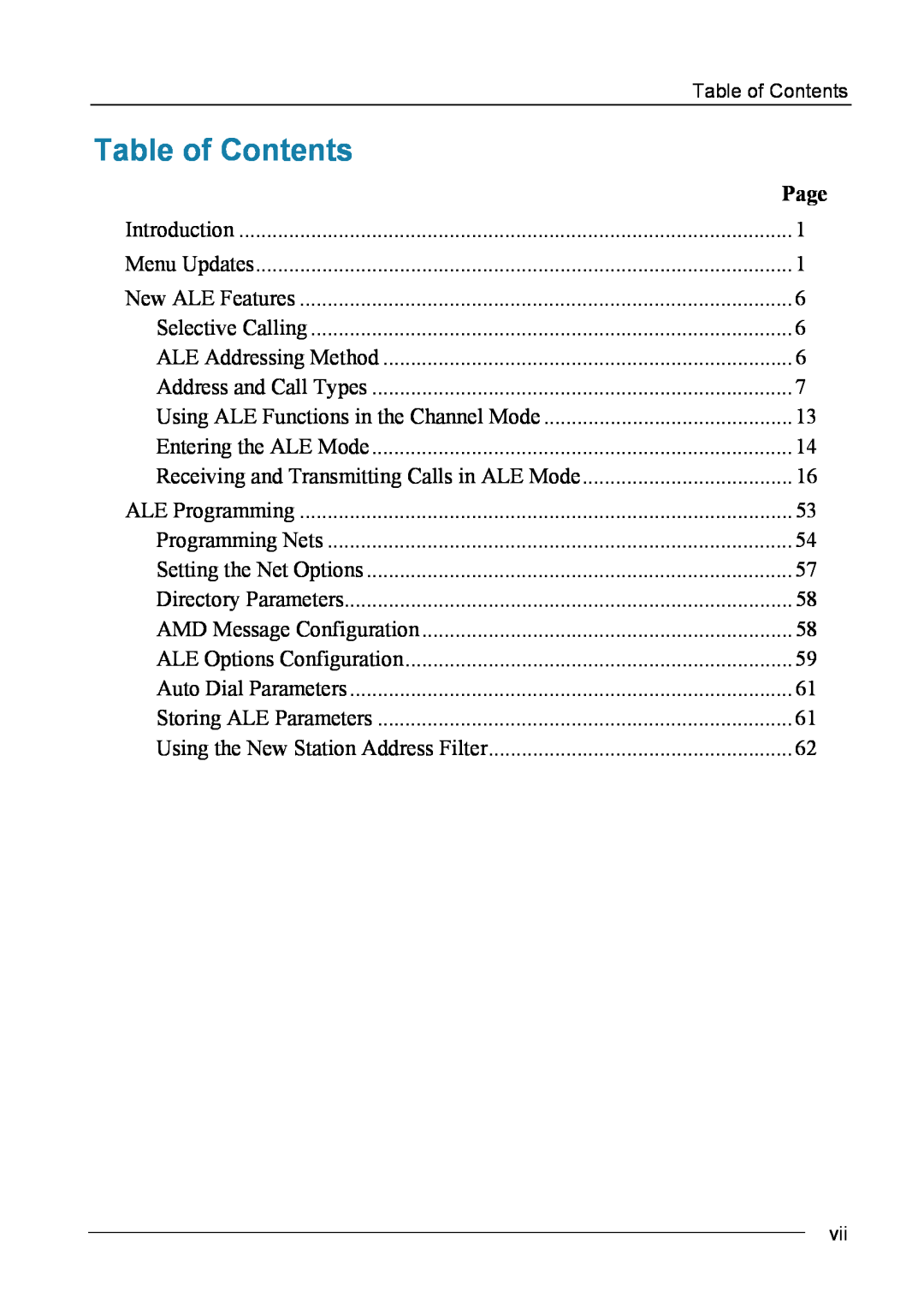 Motorola MICOM-2ES/2RS/2TS ALE manual Table of Contents, Page 