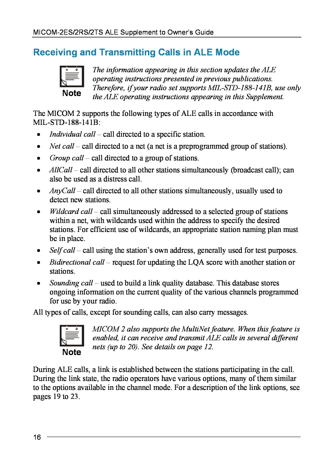 Motorola MICOM-2ES/2RS/2TS ALE manual Receiving and Transmitting Calls in ALE Mode 