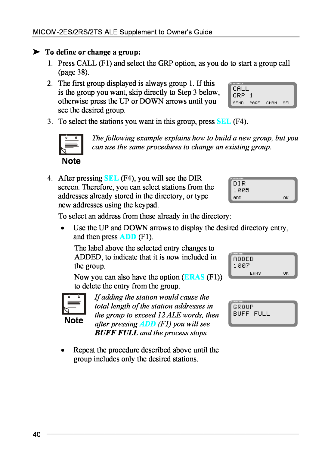Motorola MICOM-2ES/2RS/2TS ALE manual To define or change a group 