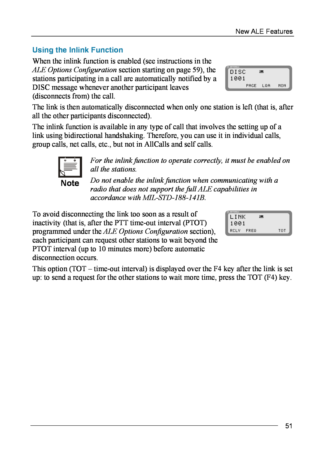 Motorola MICOM-2ES/2RS/2TS ALE manual Using the Inlink Function 