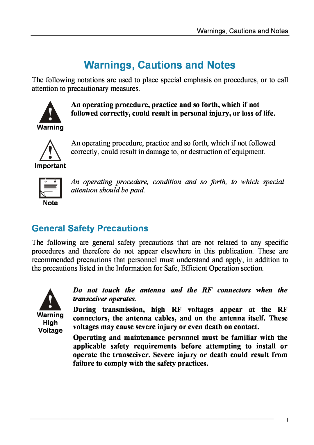 Motorola MICOM-2ES/2RS/2TS ALE manual Warnings, Cautions and Notes, General Safety Precautions 