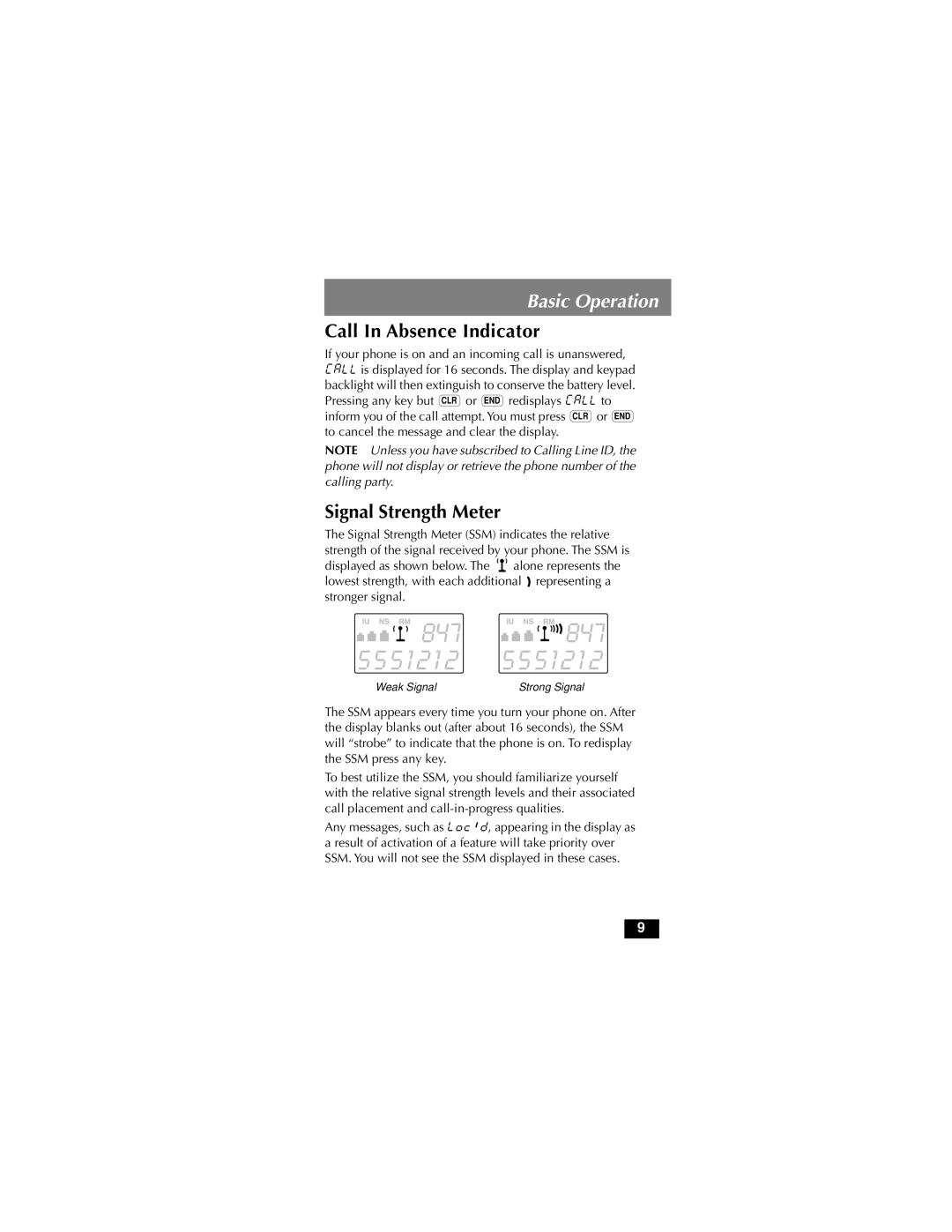 Motorola MicroTAC owner manual Call In Absence Indicator, Signal Strength Meter 