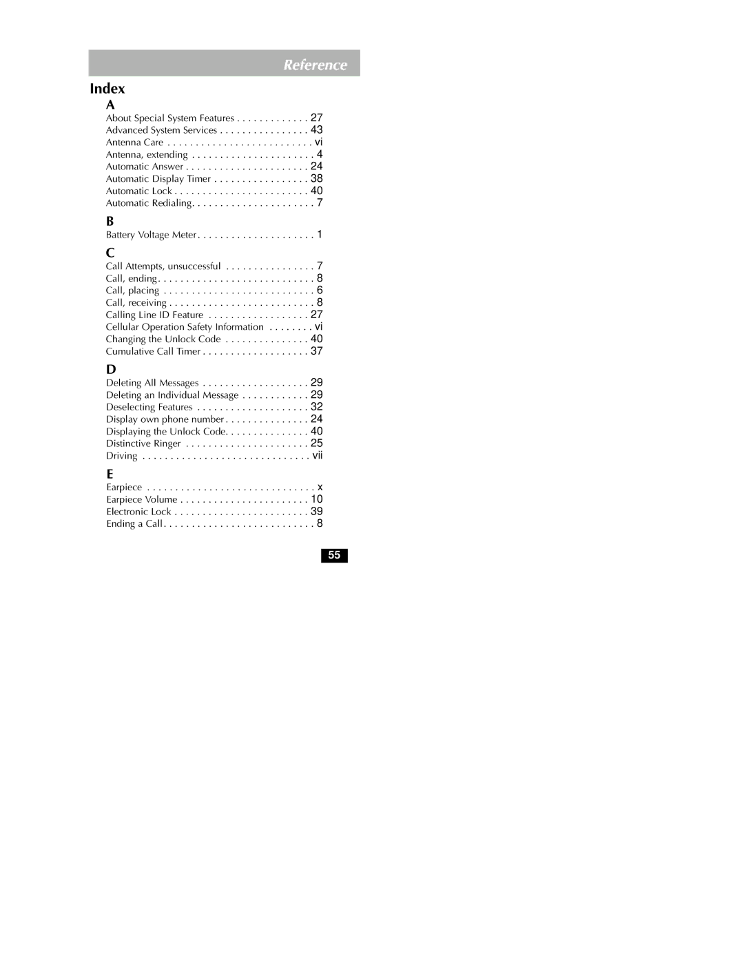 Motorola MicroTAC owner manual Index 