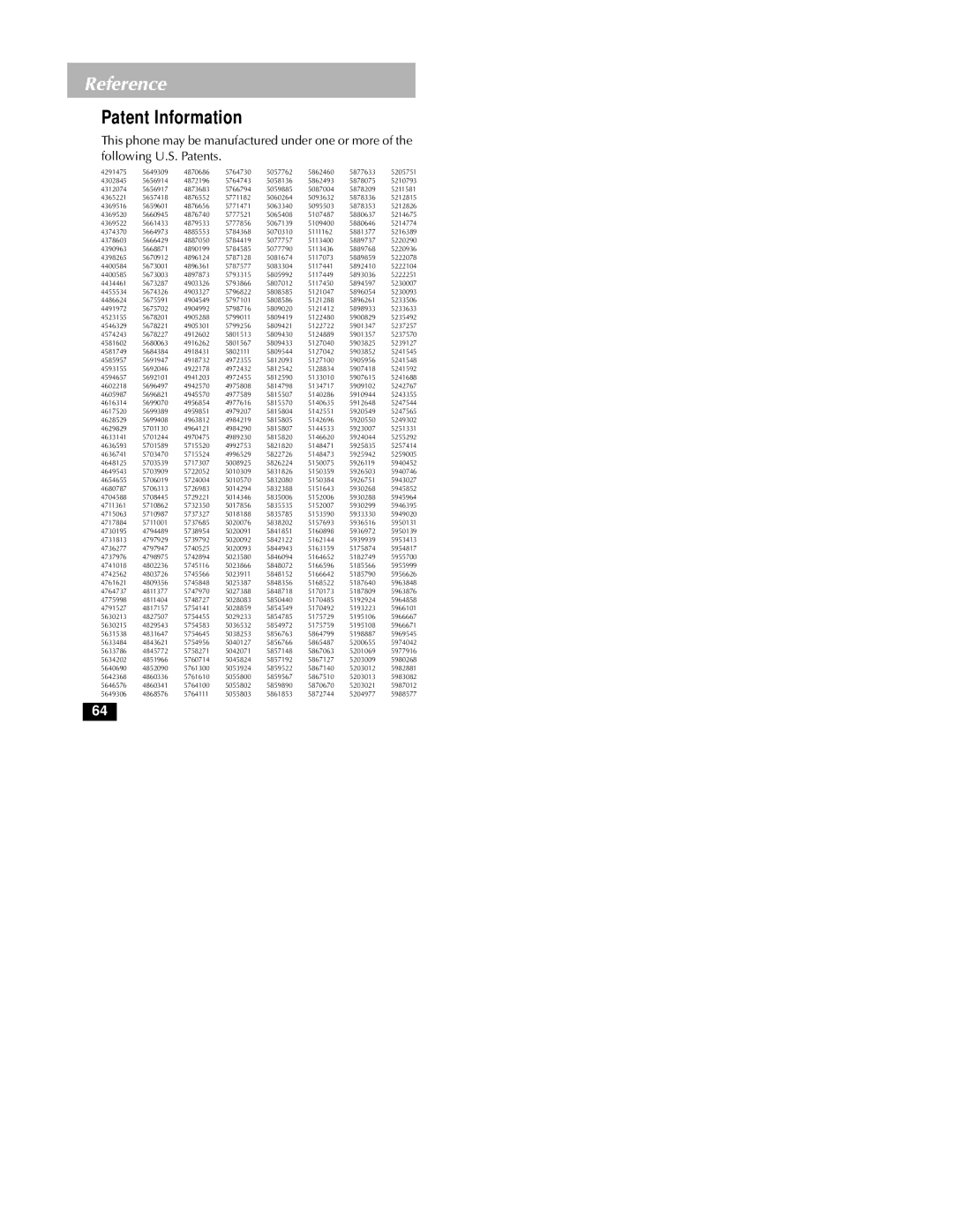 Motorola MicroTAC owner manual Patent Information 