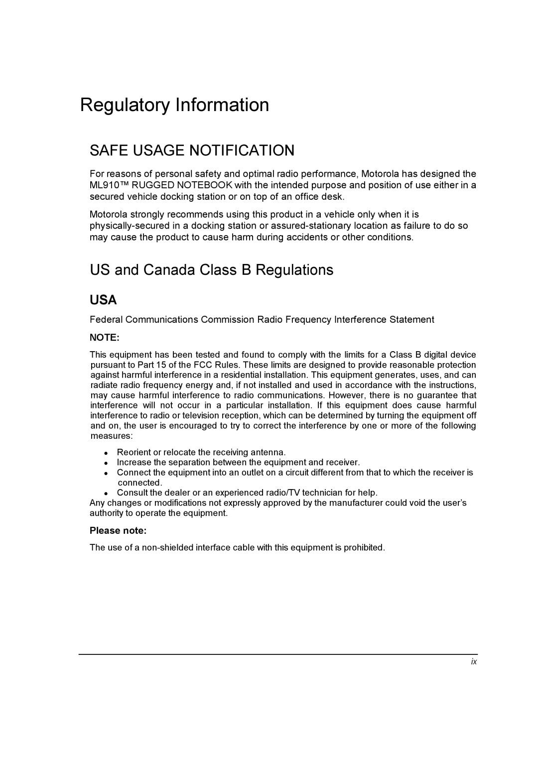 Motorola ML910 owner manual Regulatory Information, US and Canada Class B Regulations 