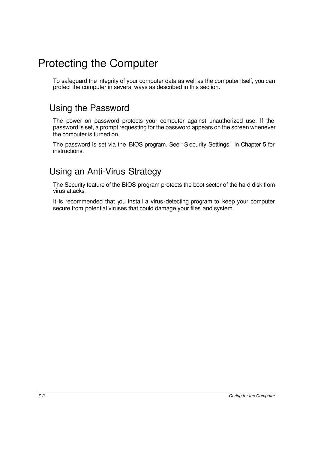 Motorola ML910 owner manual Protecting the Computer, Using the Password, Using an Anti-Virus Strategy 