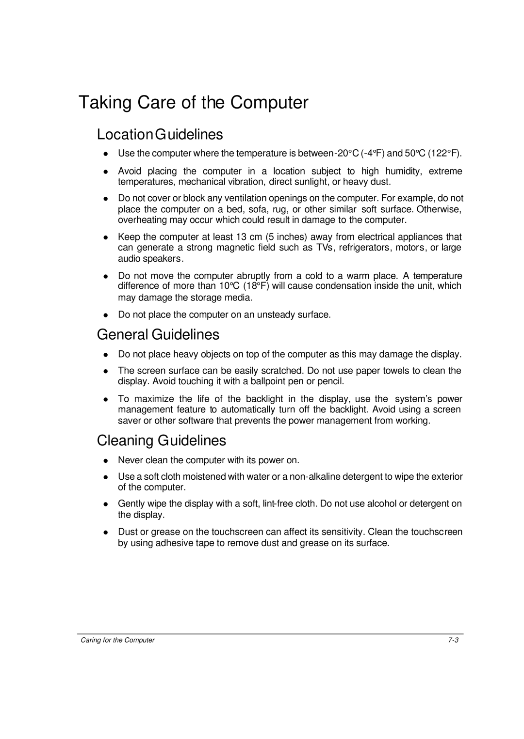 Motorola ML910 owner manual Taking Care of the Computer, Location Guidelines, General Guidelines, Cleaning Guidelines 