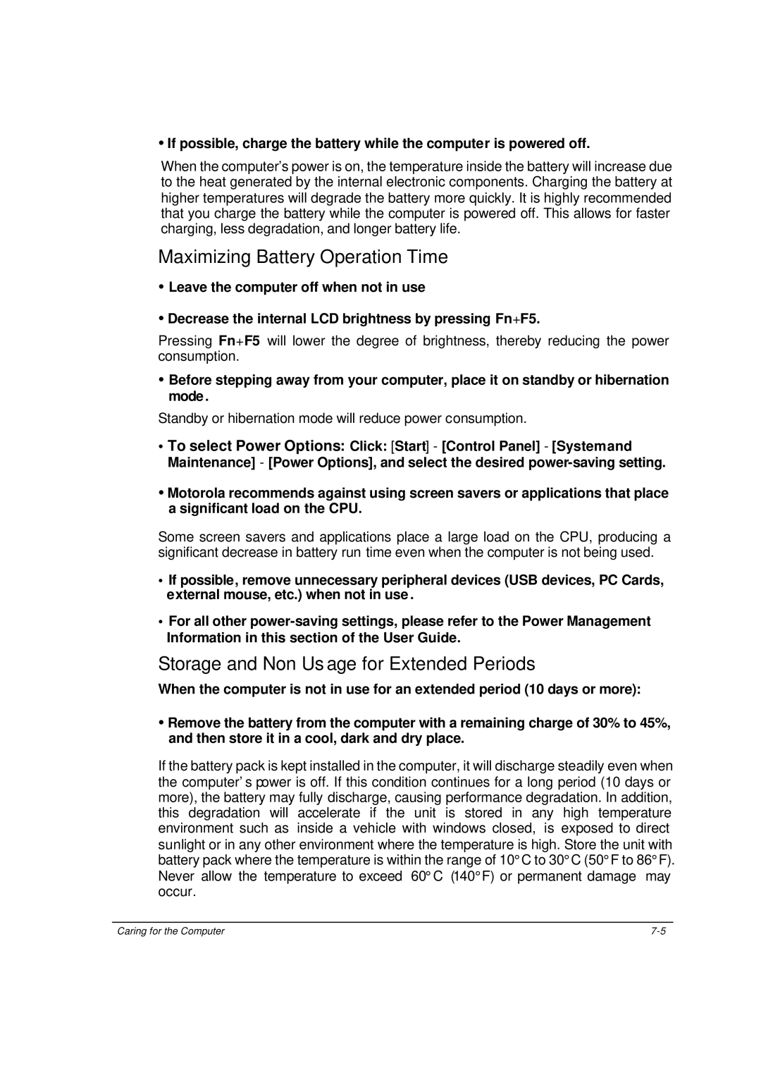 Motorola ML910 owner manual Maximizing Battery Operation Time 