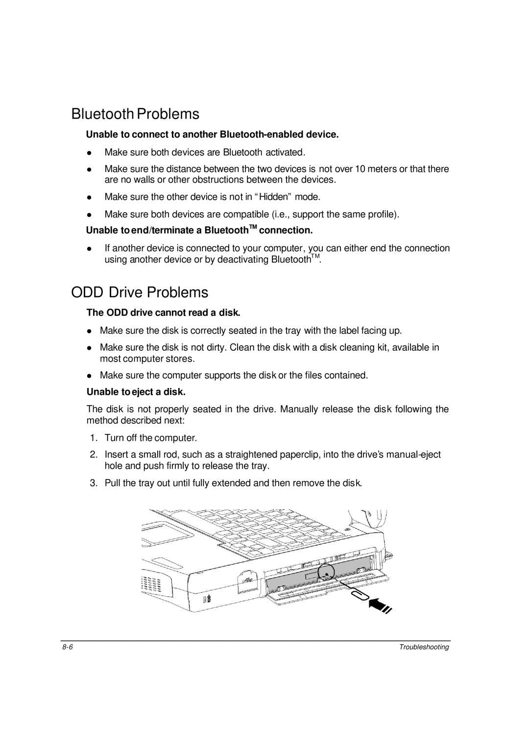 Motorola ML910 owner manual Bluetooth Problems, ODD Drive Problems 