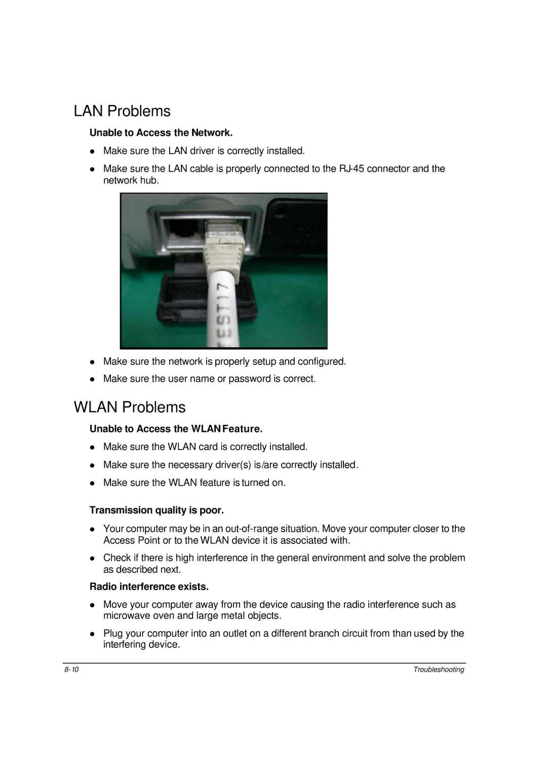 Motorola ML910 owner manual LAN Problems, Wlan Problems 