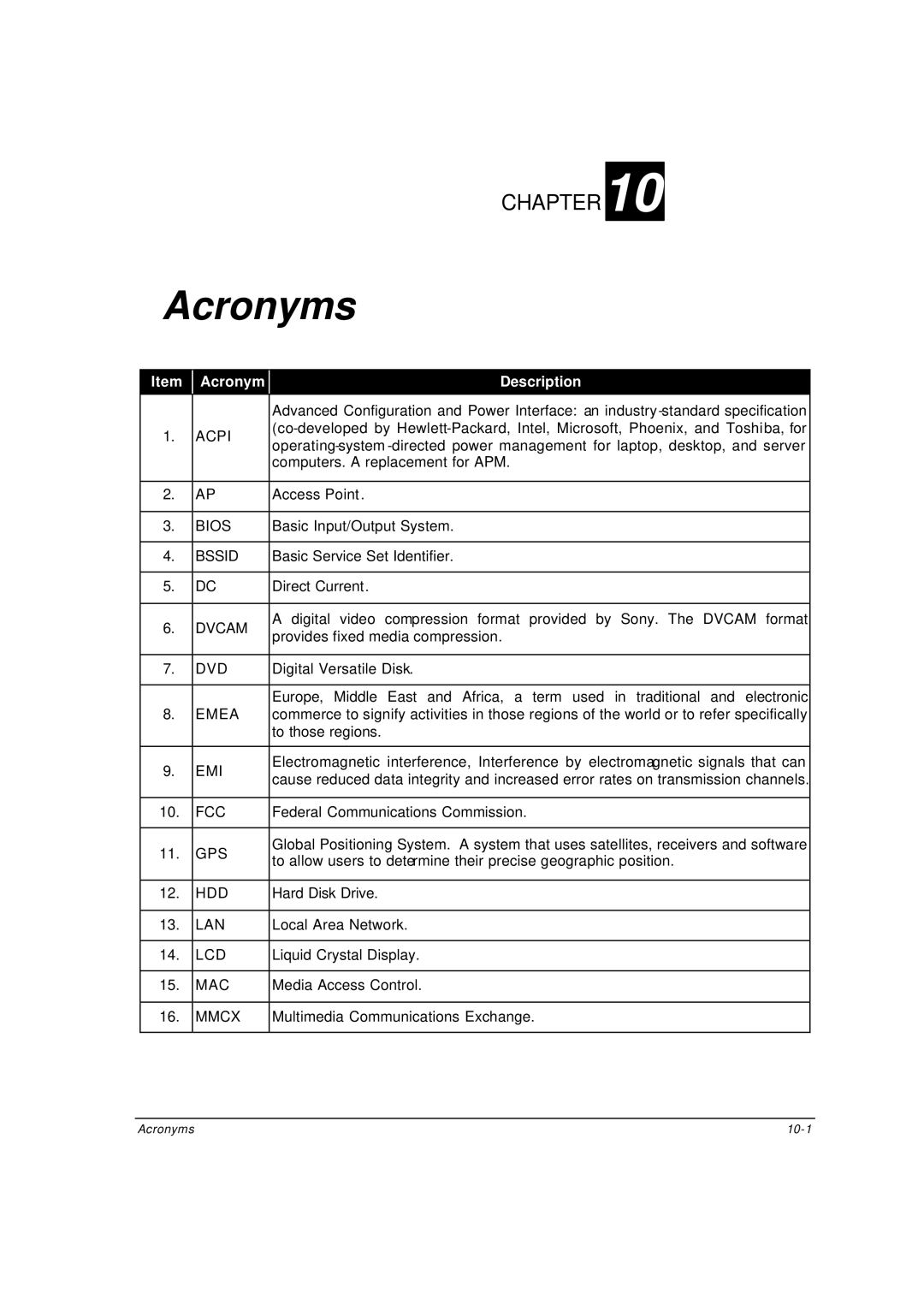 Motorola ML910 owner manual Acronyms, Acronym Description 