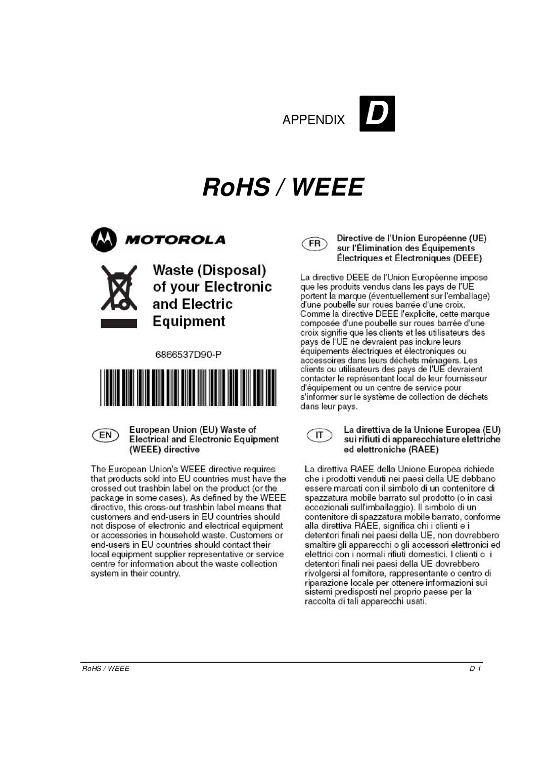 Motorola ML910 owner manual RoHS / Weee 