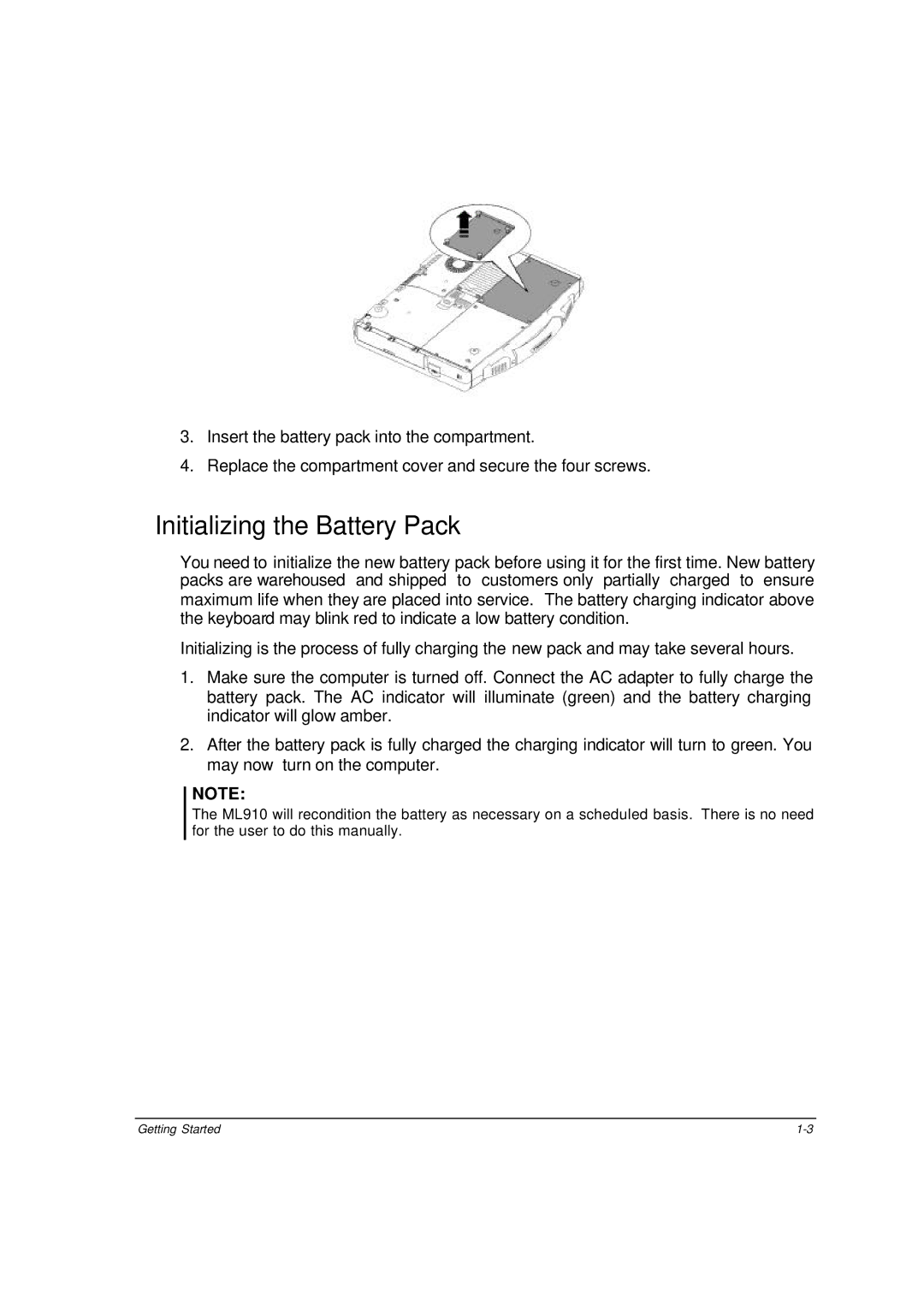 Motorola ML910 owner manual Initializing the Battery Pack 