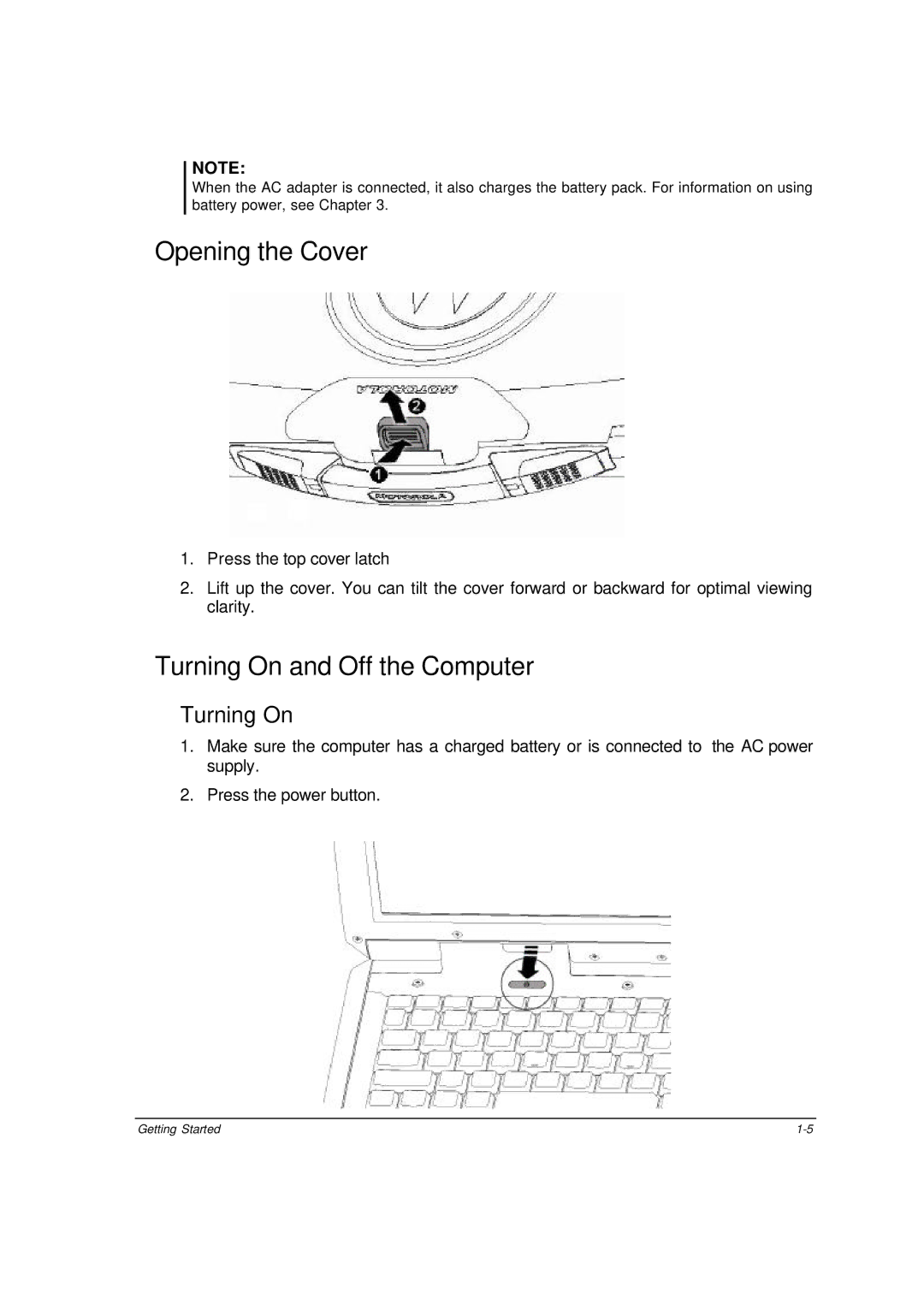 Motorola ML910 owner manual Opening the Cover, Turning On and Off the Computer 