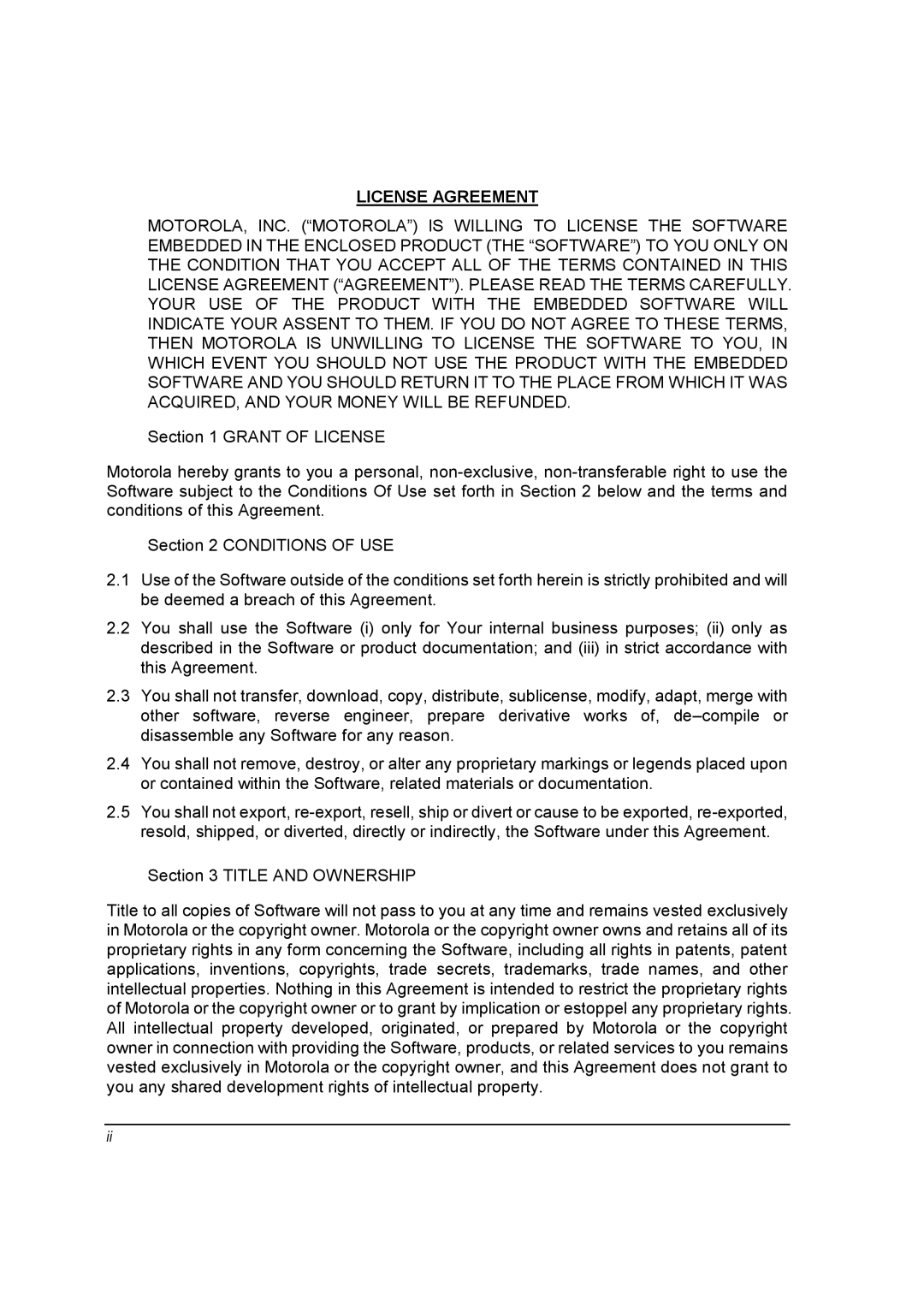 Motorola ML910 owner manual License Agreement 