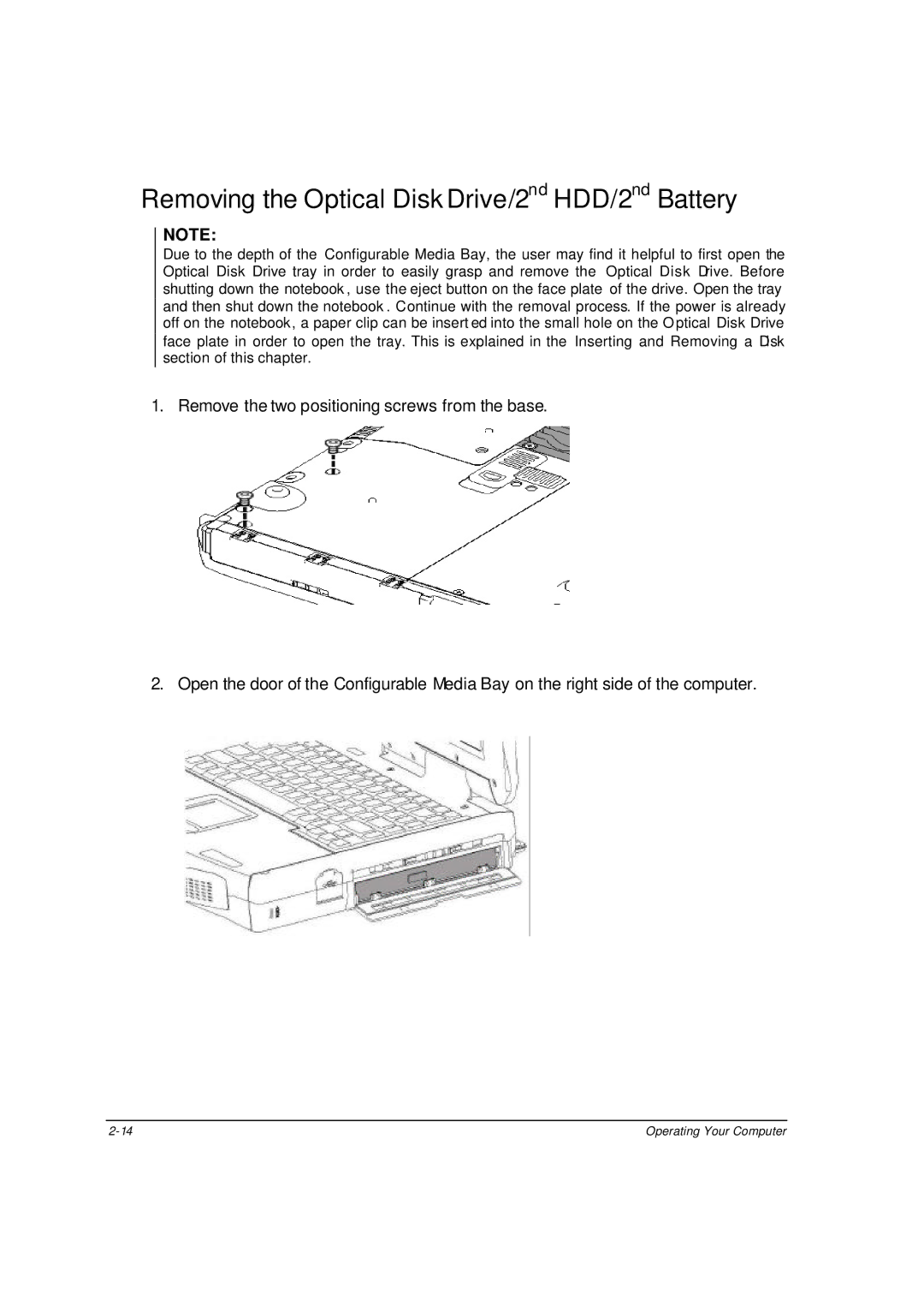 Motorola ML910 owner manual Removing the Optical Disk Drive/2nd HDD/2nd Battery 