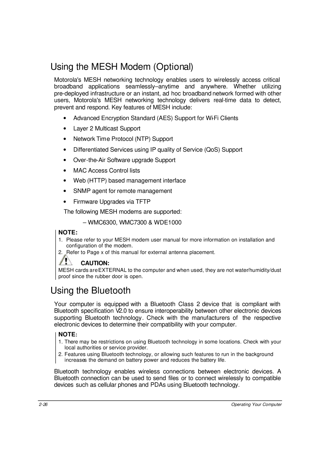 Motorola ML910 owner manual Using the Mesh Modem Optional, Using the Bluetooth 