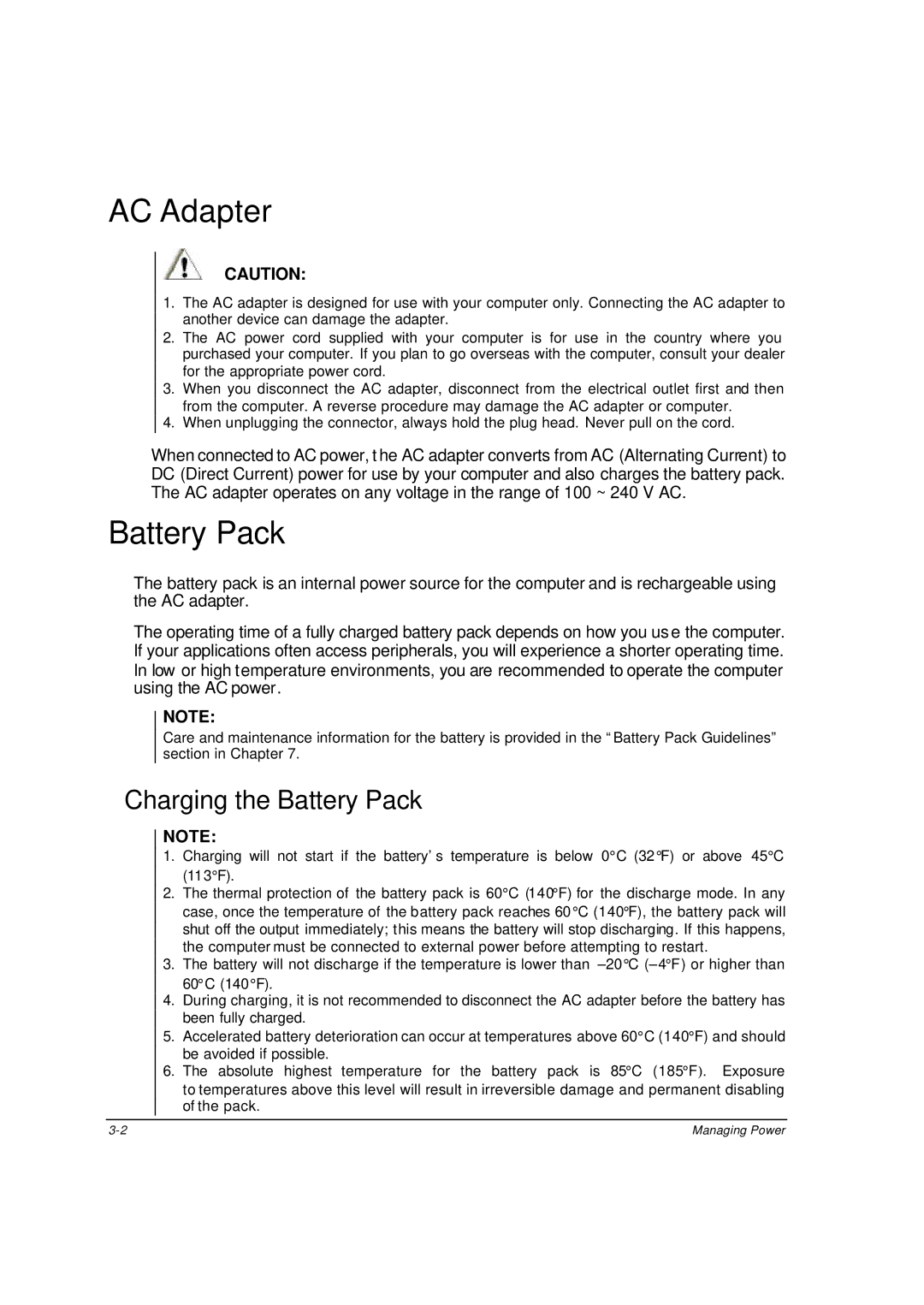 Motorola ML910 owner manual AC Adapter, Charging the Battery Pack 