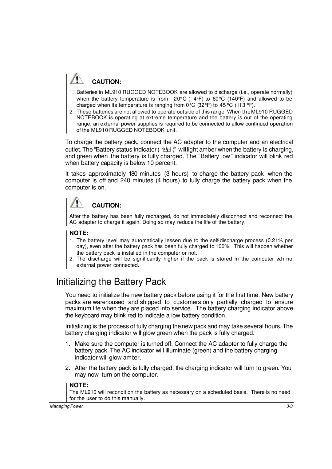 Motorola ML910 owner manual Initializing the Battery Pack 