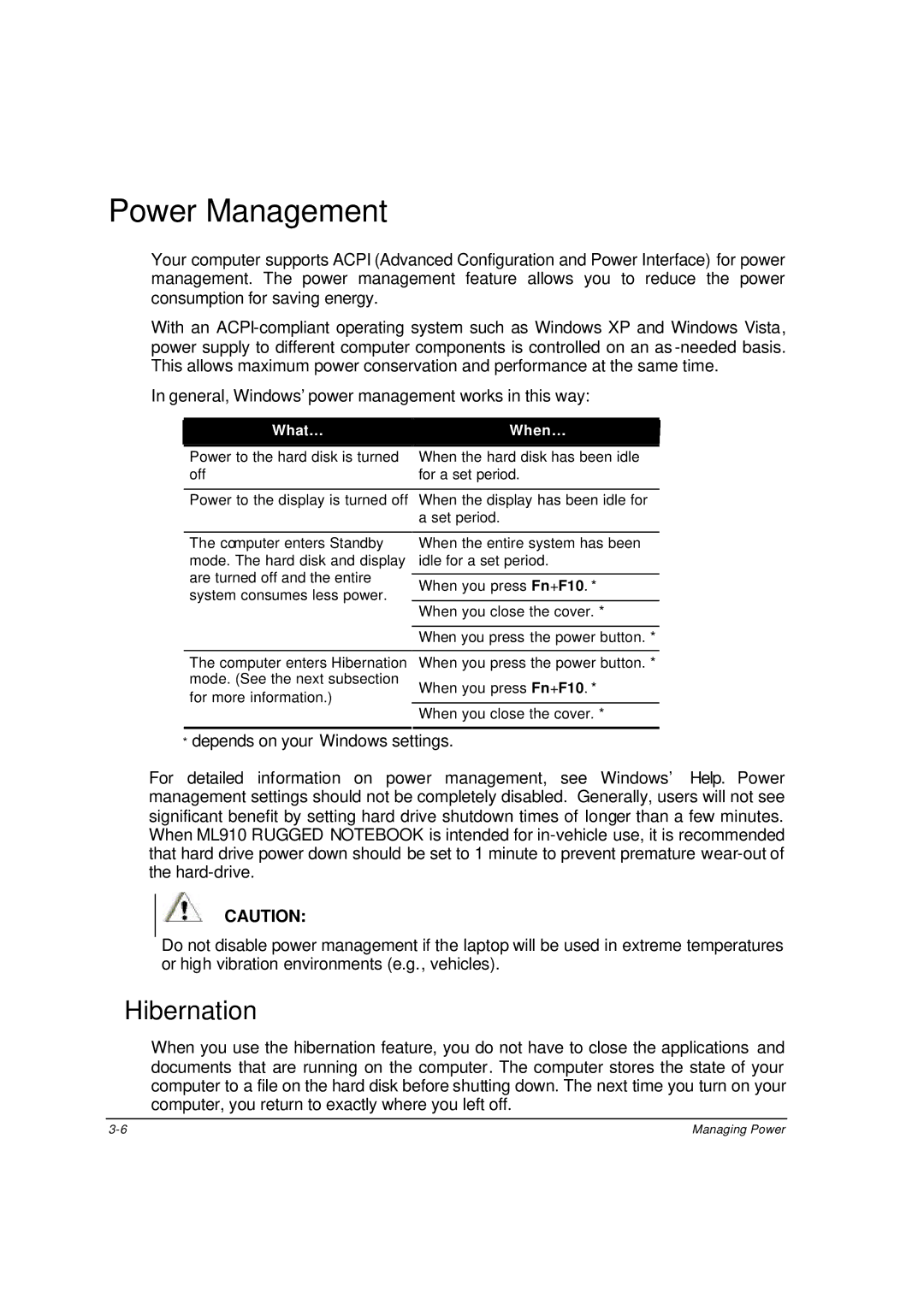 Motorola ML910 owner manual Power Management, Hibernation 