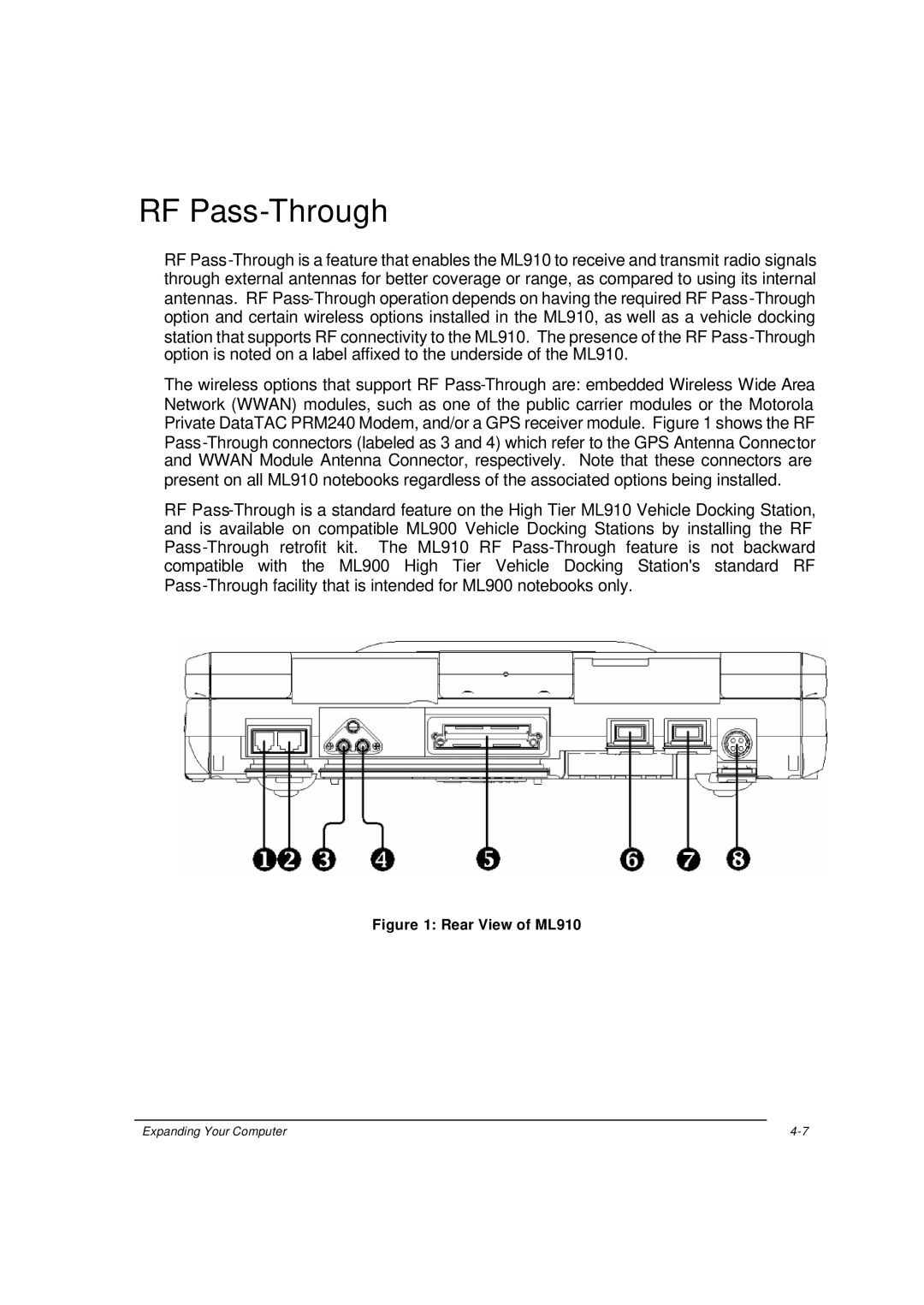 Motorola owner manual RF Pass-Through, Rear View of ML910 