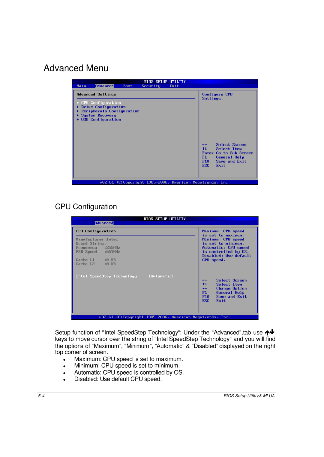 Motorola ML910 owner manual Advanced Menu, CPU Configuration 