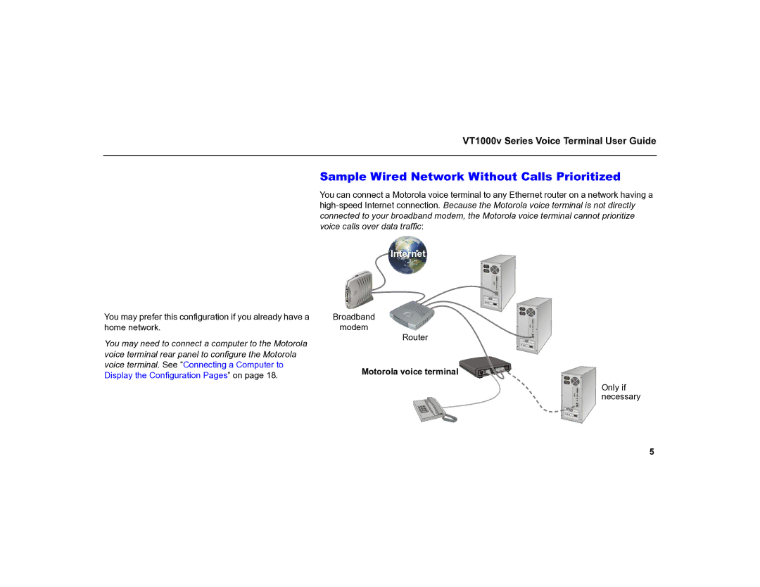 Motorola MOT-VT1005 warranty Sample Wired Network Without Calls Prioritized 