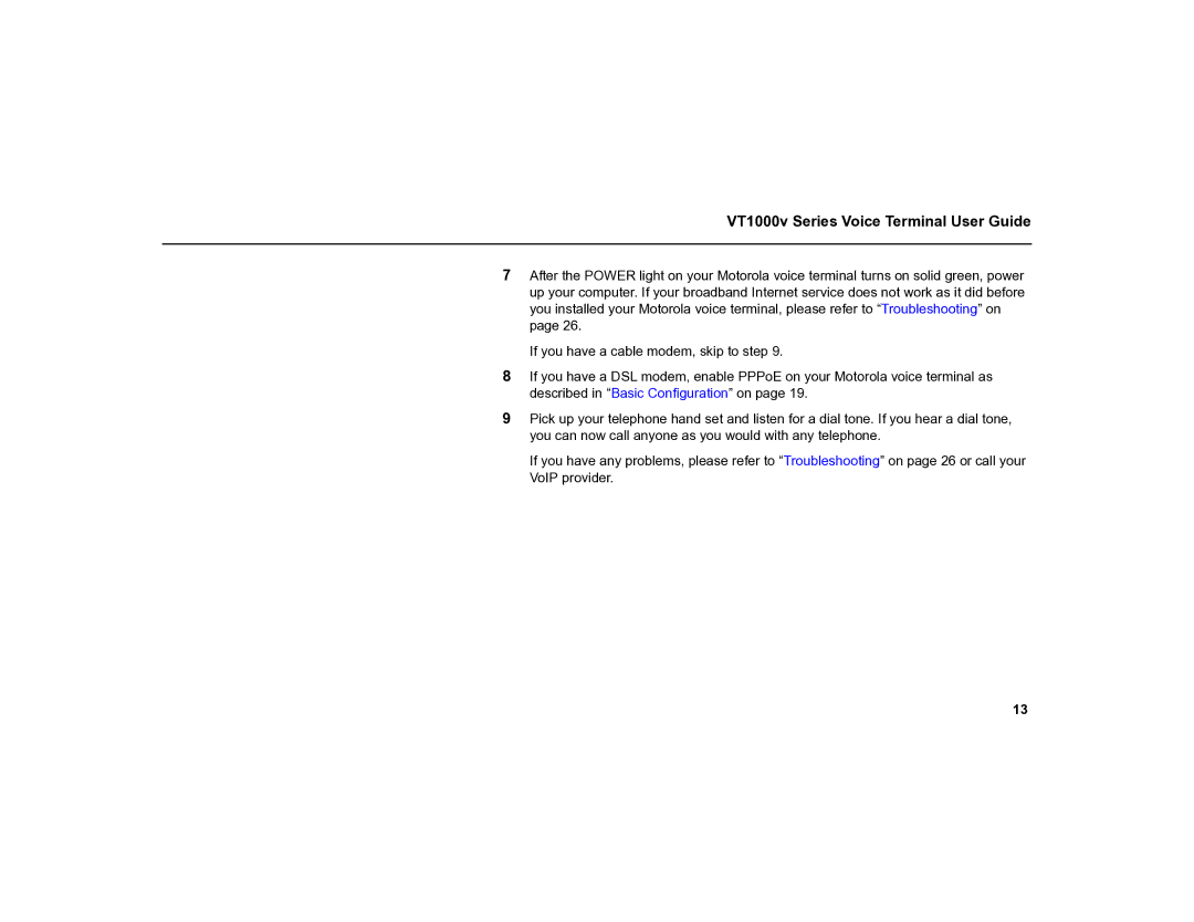 Motorola MOT-VT1005 warranty VT1000v Series Voice Terminal User Guide 