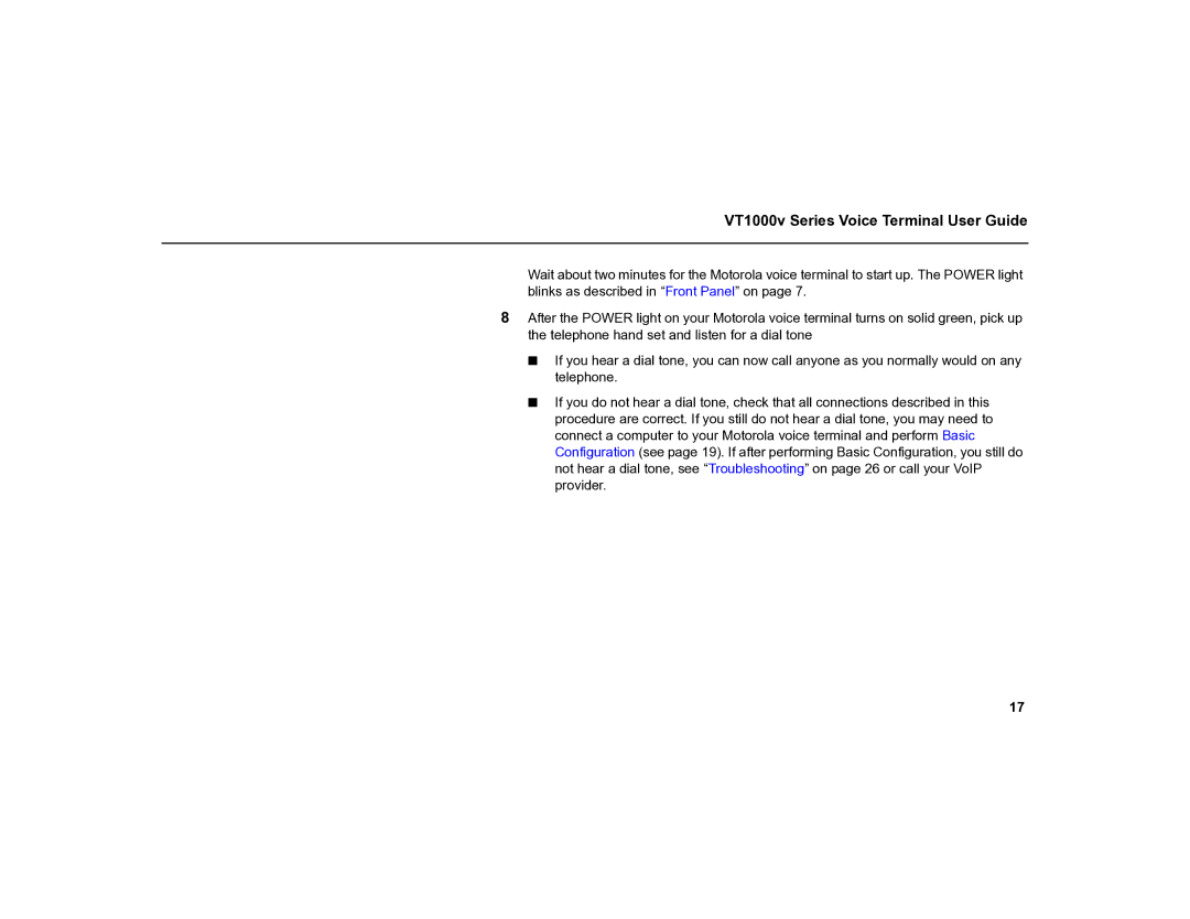 Motorola MOT-VT1005 warranty VT1000v Series Voice Terminal User Guide 