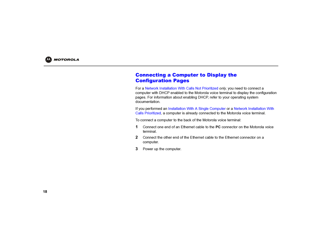 Motorola MOT-VT1005 warranty Connecting a Computer to Display Configuration Pages 