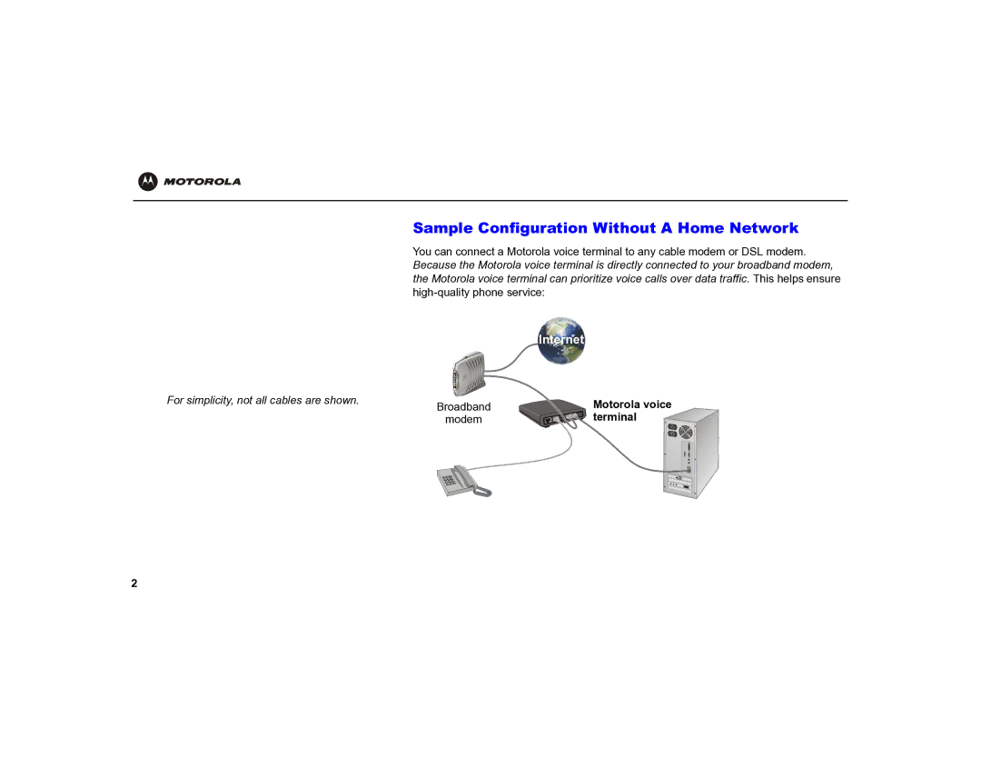 Motorola MOT-VT1005 warranty Sample Configuration Without a Home Network, Internet 