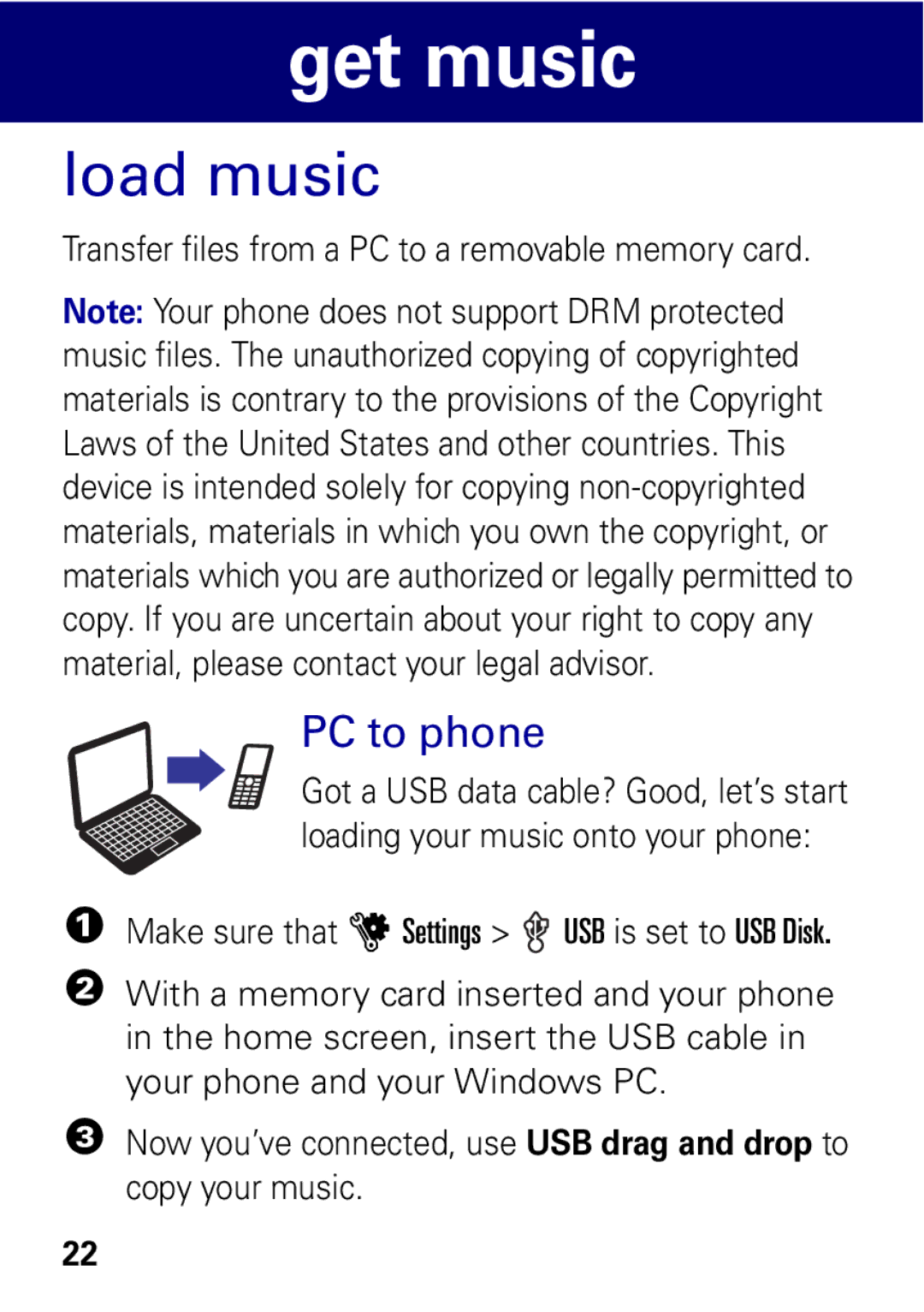 Motorola MOTO EM325 manual USB drag and drop to 