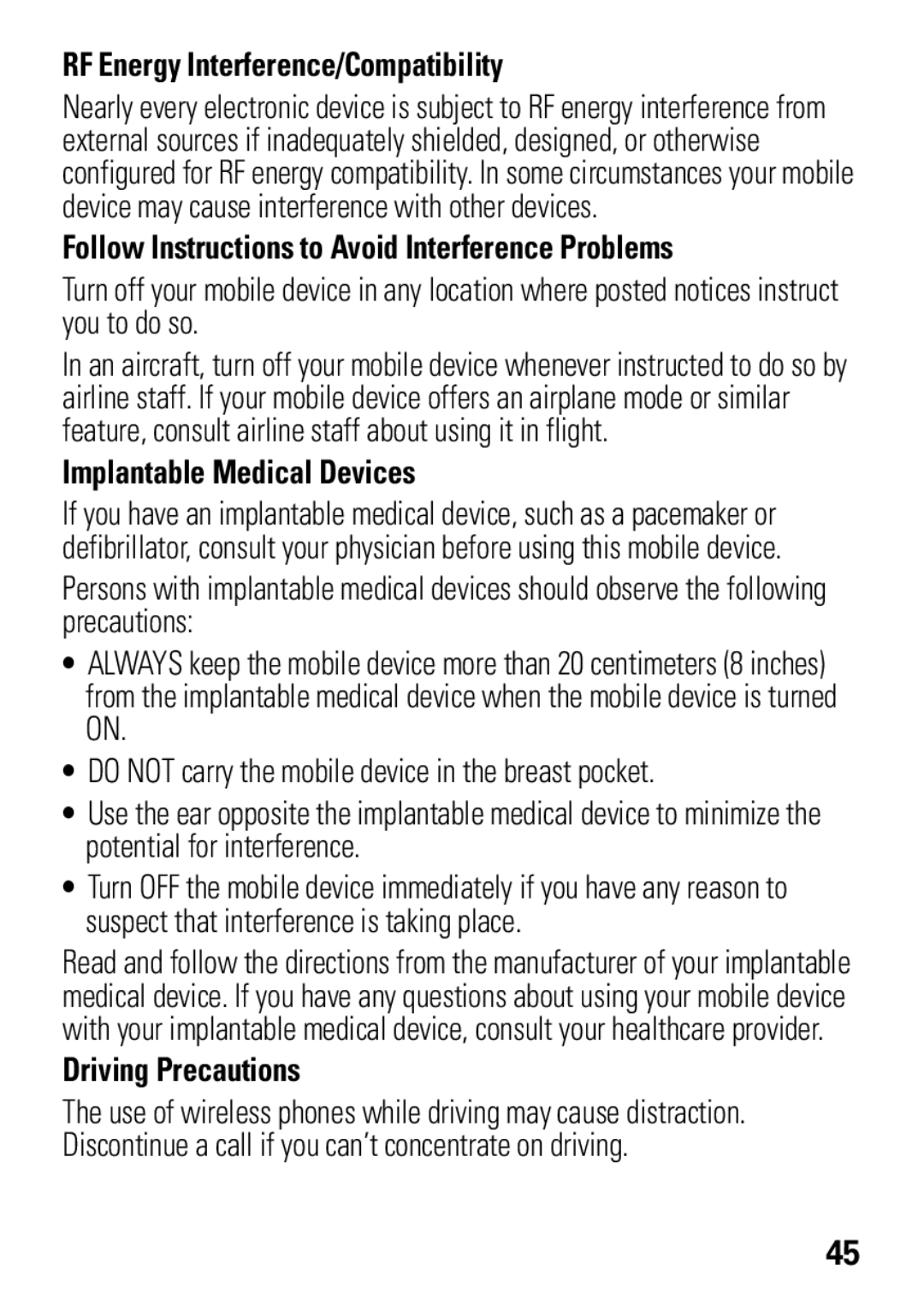 Motorola MOTO EM325 manual RF Energy Interference/Compatibility, Follow Instructions to Avoid Interference Problems 