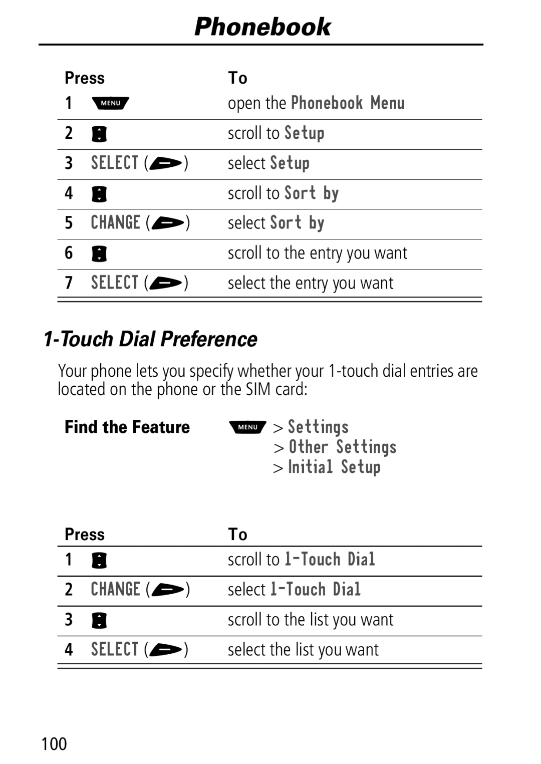 Motorola Moto Q manual Touch Dial Preference, QLWLDO6HWXS, Scroll to 7RXFKLDO, +$1* + Select 7RXFKLDO 