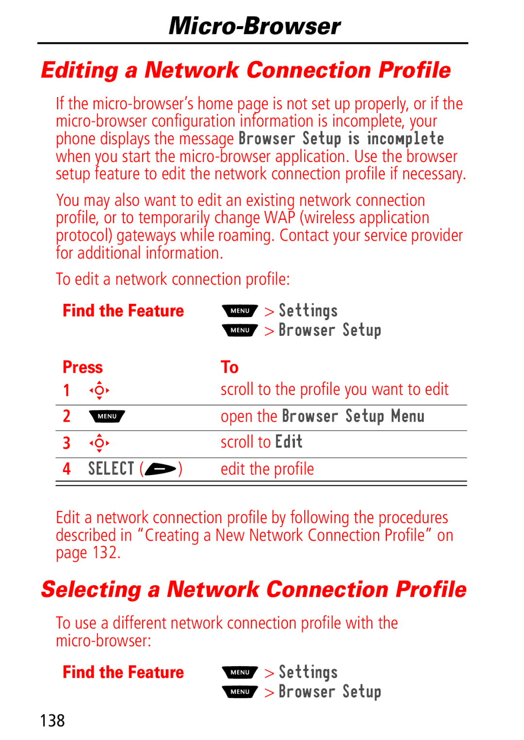 Motorola Moto Q manual Editing a Network Connection Profile, 138 