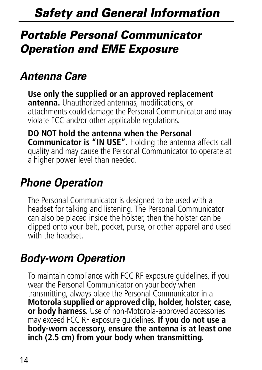 Motorola Moto Q manual Phone Operation, Body-worn Operation 