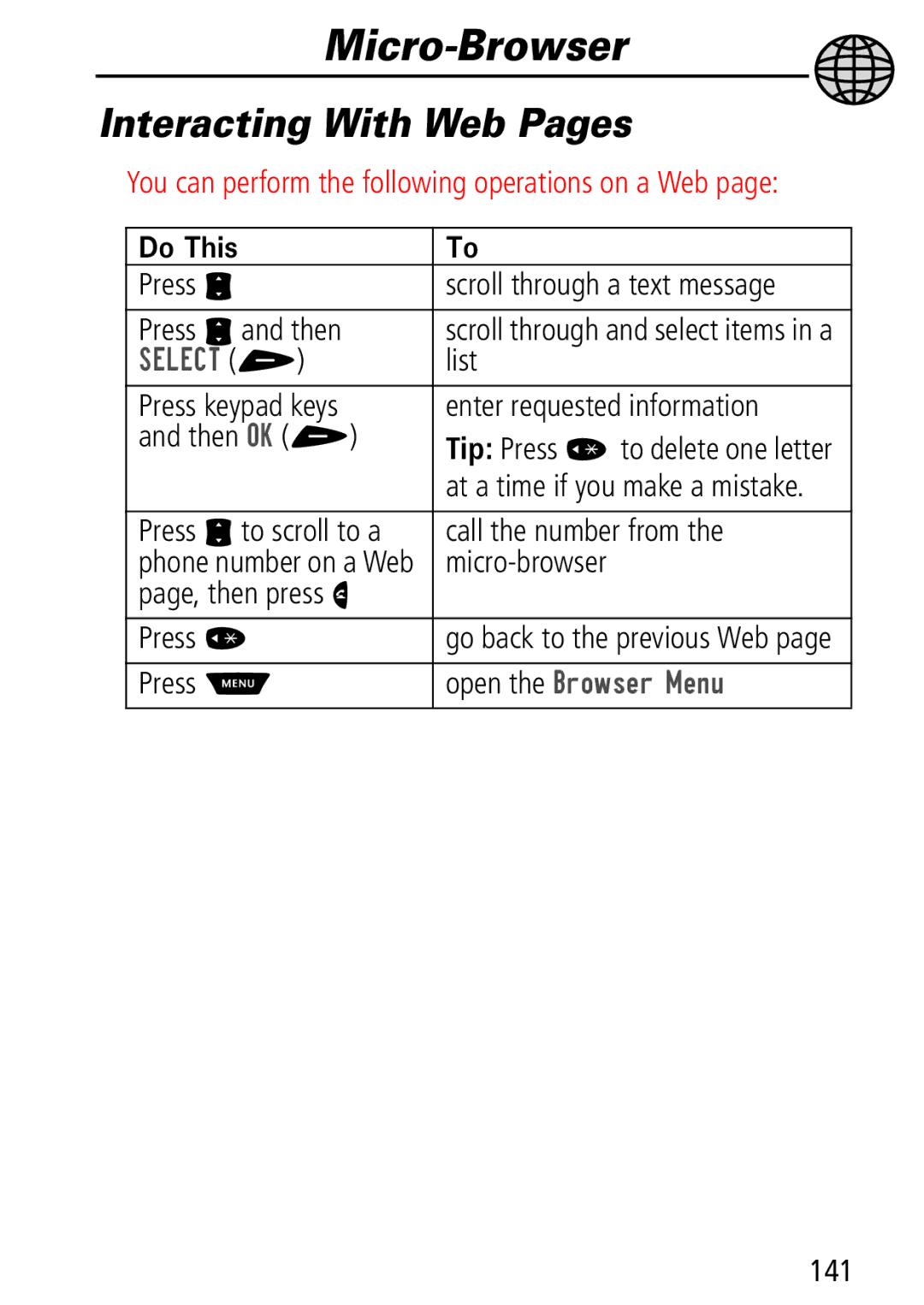 Motorola Moto Q manual Interacting With Web Pages, Open the %URZVHU0HQX 