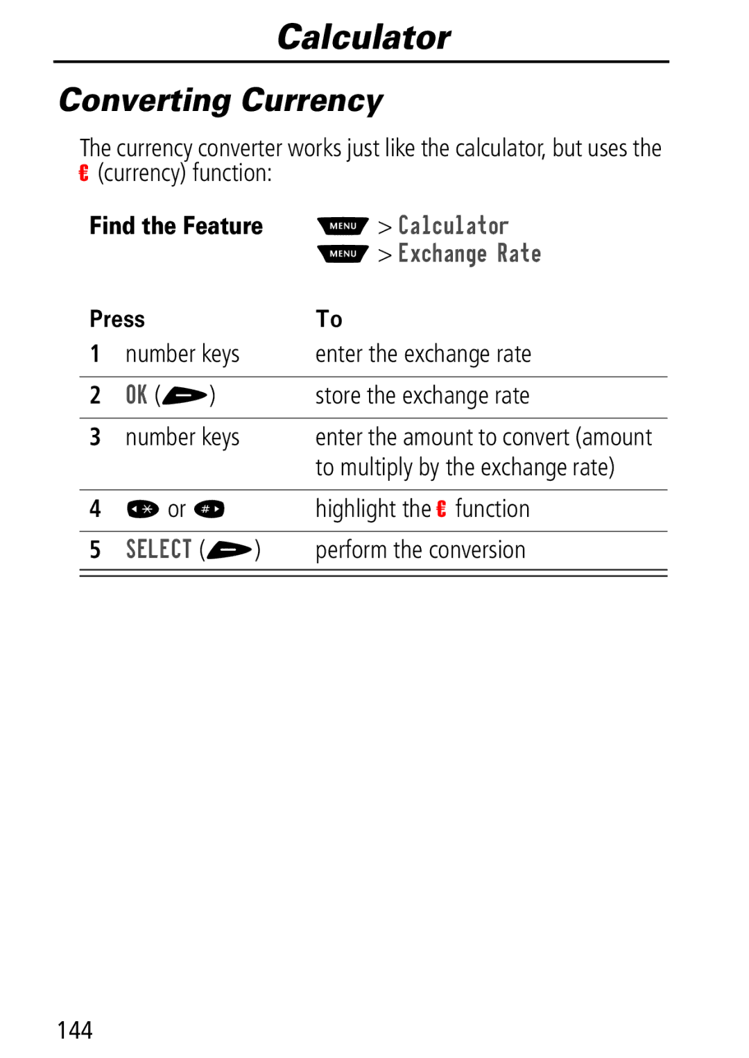 Motorola Moto Q manual Converting Currency, FKDQJH5DWH, Number keys Enter the exchange rate Store the exchange rate 