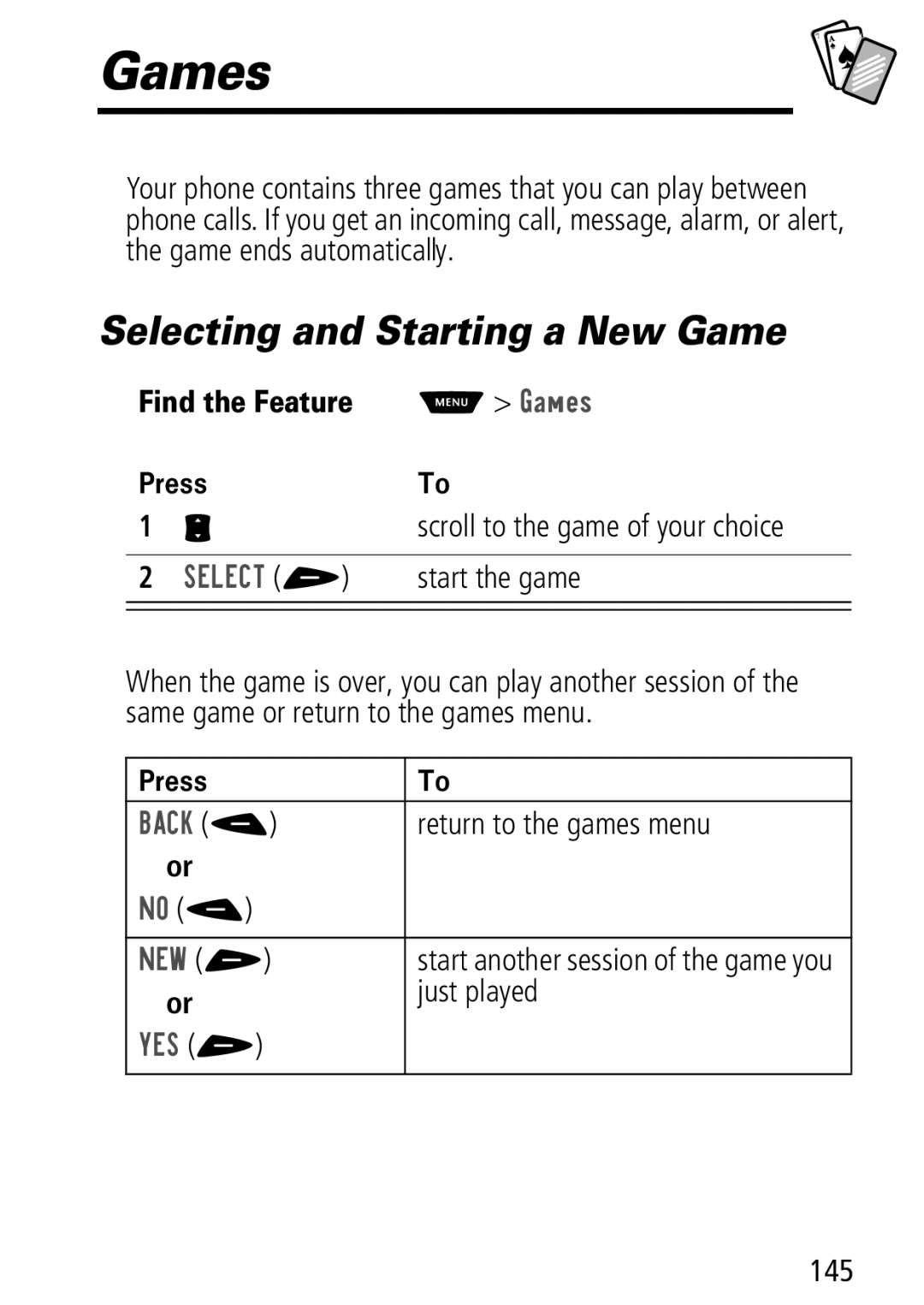 Motorola Moto Q manual Games, Selecting and Starting a New Game 